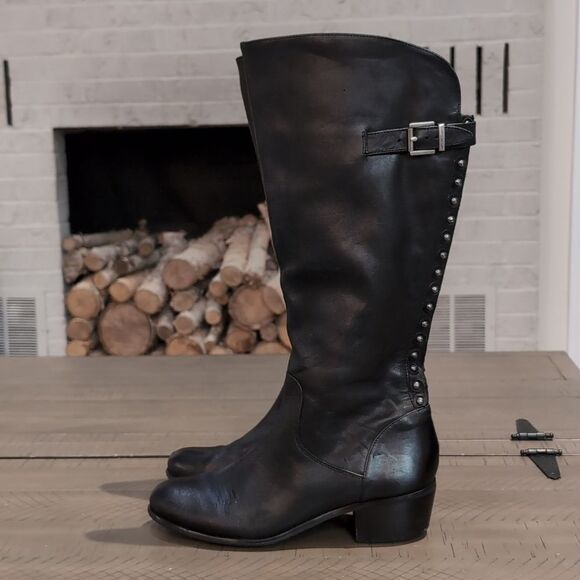 Arturo Chiang "Bes" Black Leather Riding Boot with Studs Sz 9.5 - Picture 4 of 16